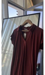 Oys Etiketli Modal Kumaş Bordo Polo Yaka Elbise