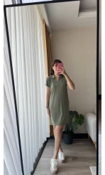 Oys Etiketli Modal Kumaş Haki Polo Yaka Elbise