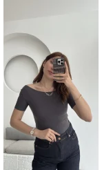 Oys Kayık Yaka T-Shirt Antrasit