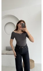 Oys Kayık Yaka T-Shirt Antrasit