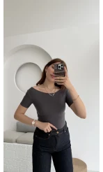 Oys Kayık Yaka T-Shirt Antrasit