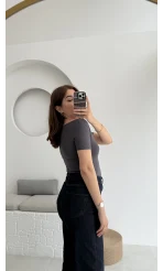 Oys Kayık Yaka T-Shirt Antrasit