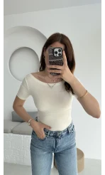 Oys Kayık Yaka T-Shirt Beyaz