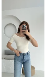 Oys Kayık Yaka T-Shirt Beyaz
