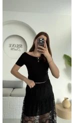 Oys Kayık Yaka T-Shirt Siyah