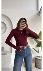 Oys Koyu Bordo Parmak Geçmeli Body