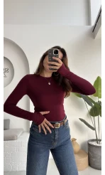 Oys Koyu Bordo Parmak Geçmeli Body