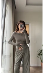 Oys Kumaş Asimetrik Kesim Takım Haki