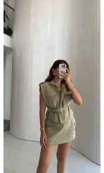 Oys Model Kemerli Yelek Takım - Mint - Kod: 1042