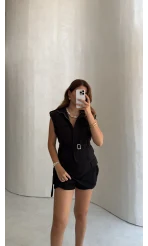 Oys Model Kemerli Yelek Takım - Siyah - Kod: 1042
