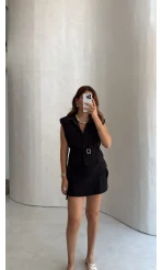 Oys Model Kemerli Yelek Takım - Siyah - Kod: 1042