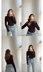 Oys Parmak Geçmeli Body - Kahve