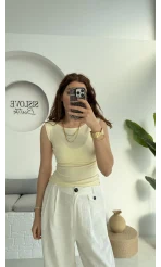 Oys Sıfır Kol Kayık Yaka Sarı