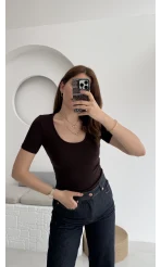Oys U Yaka T-Shirt Acı Kahve