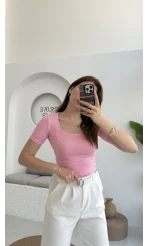 Oys U Yaka T-Shirt Pembe