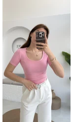 Oys U Yaka T-Shirt Pembe