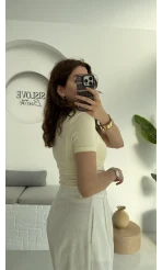 Oys U Yaka T-Shirt Sarı