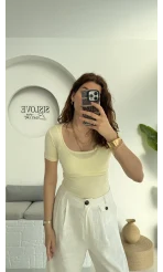 Oys U Yaka T-Shirt Sarı