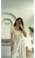Oys U Yaka T-Shirt Sarı