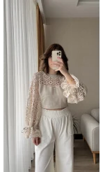 Özel Tasarım Dantel Keten Bluz