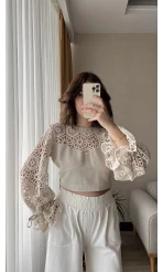 Özel Tasarım Dantel Keten Bluz