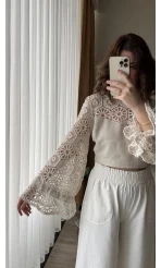 Özel Tasarım Dantel Keten Bluz