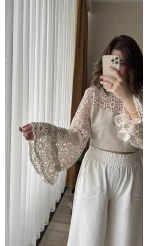 Özel Tasarım Dantel Keten Bluz