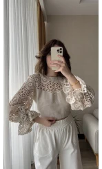 Özel Tasarım Dantel Keten Bluz