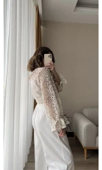 Özel Tasarım Dantel Keten Bluz