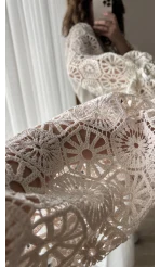 Özel Tasarım Dantel Keten Bluz