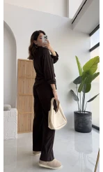 Paloma Fitilli Gömlek Pantolon Takım - Kahverengi - KOD:6033