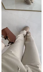 Paloma Fitilli Gömlek Pantolon Takım - Krem - KOD:6033