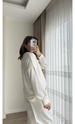 Pamuk Kumaş V Yaka Beyaz Kazak