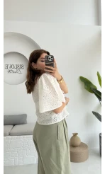 Papatya Brode Bağlamalı Bluz - 1025