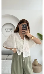 Papatya Brode Bağlamalı Bluz - 1025
