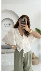 Papatya Brode Bağlamalı Bluz - 1025