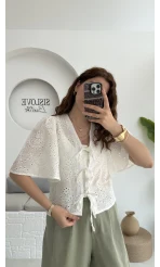 Papatya Brode Bağlamalı Bluz - 1025