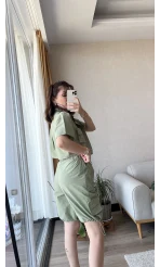 Paraşüt Kumaş Haki Şortlu Gömlek Takım