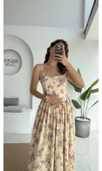 Paris Korse Detay Elbise - Bej - 00673