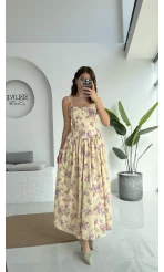 Paris Korse Detay Elbise - Bej - 00673