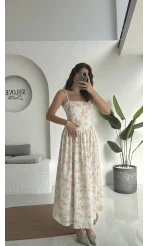 Paris Korse Detay Elbise - Beyaz - 00673