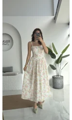 Paris Korse Detay Elbise - Beyaz - 00673