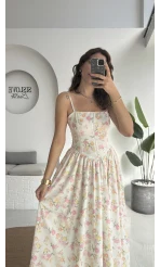 Paris Korse Detay Elbise - Beyaz - 00673