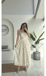 Paris Korse Detay Elbise - Beyaz - 00673