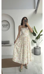 Paris Korse Detay Elbise - Beyaz - 00673