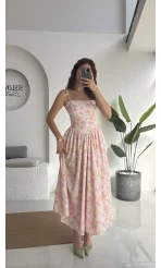 Paris Korse Detay Elbise - Pembe - 00673