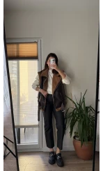 Patrice Biker Kürklü Deri Yelek Acı Kahve