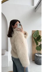 Paul Deri Detay Kürk Mont - Bej - Kod: 2709