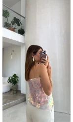 Payetli İp Askılı Bluz - Pembe - Kod: 071950