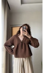 Payme Müslin Kumaş Bluz Acı Kahve